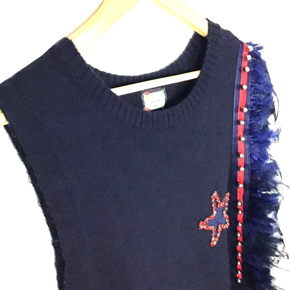 SHOWOFF Navy Blue Knit Embellished Graphic Sleeveless Dress - Picture 5 of 15